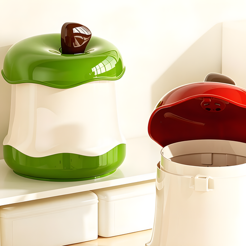 Apple Shape Desktop Trash Can with Flip Top Lid | Green & Red
