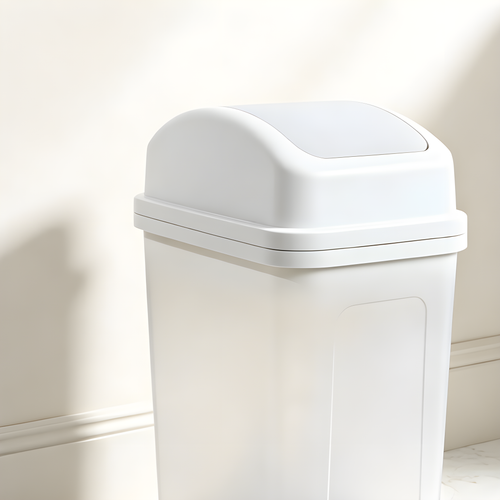 Classic Rectangular Swing-Top Trash Can with Reinforced Panel | Mint Green & White