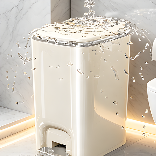 Dual-Action Step & Press Trash Can with Chrome Accents | Cream & Black